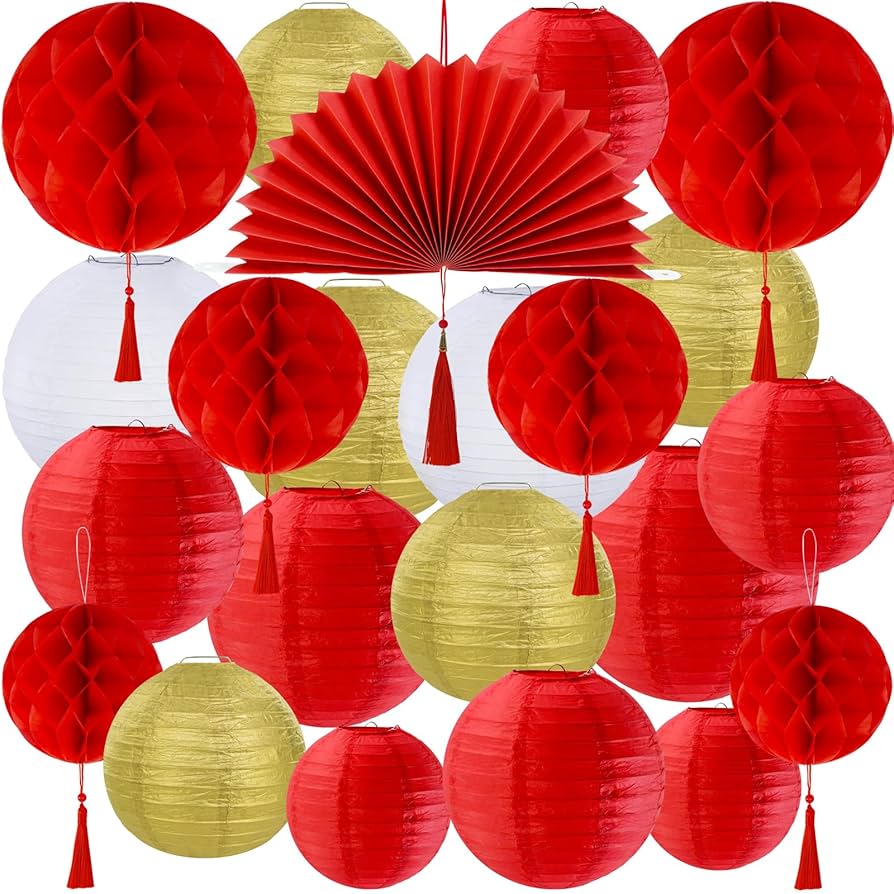 Winlyn 22 Pcs Chinese New Year Decorative Red Gold White